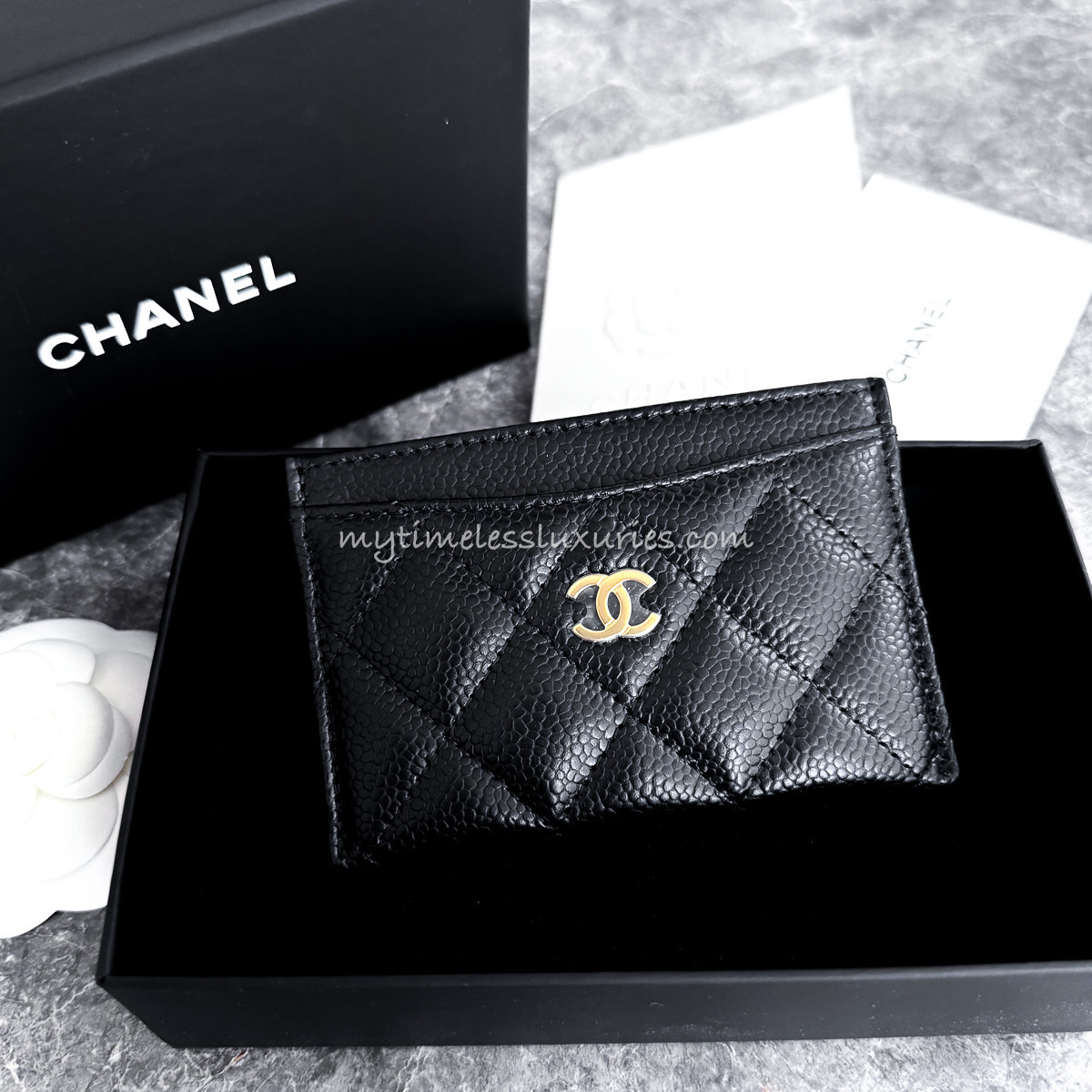 CHANEL Black Caviar Classic Card Holder GHW *New