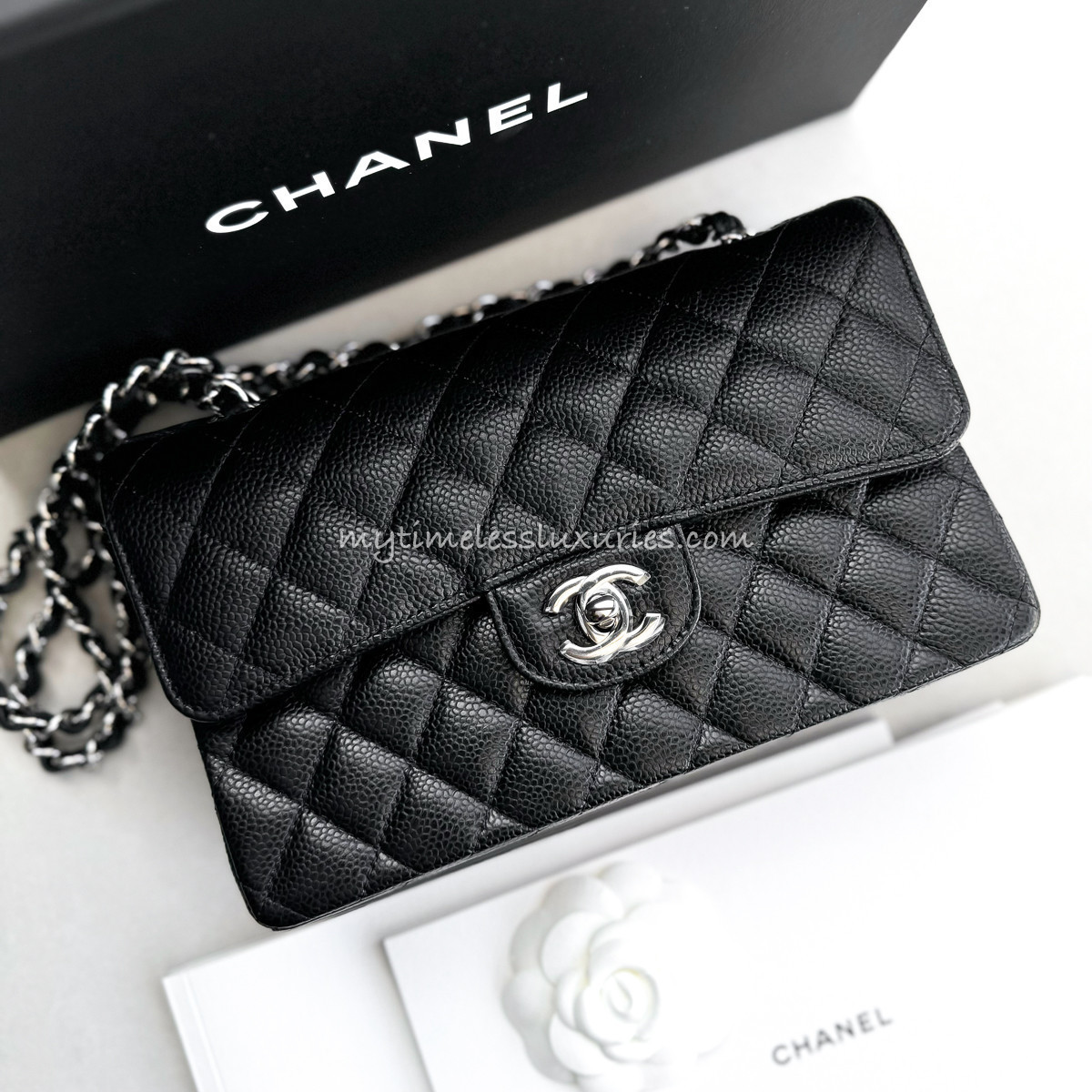 CHANEL Black Caviar Small Classic Flap Bag SHW *New