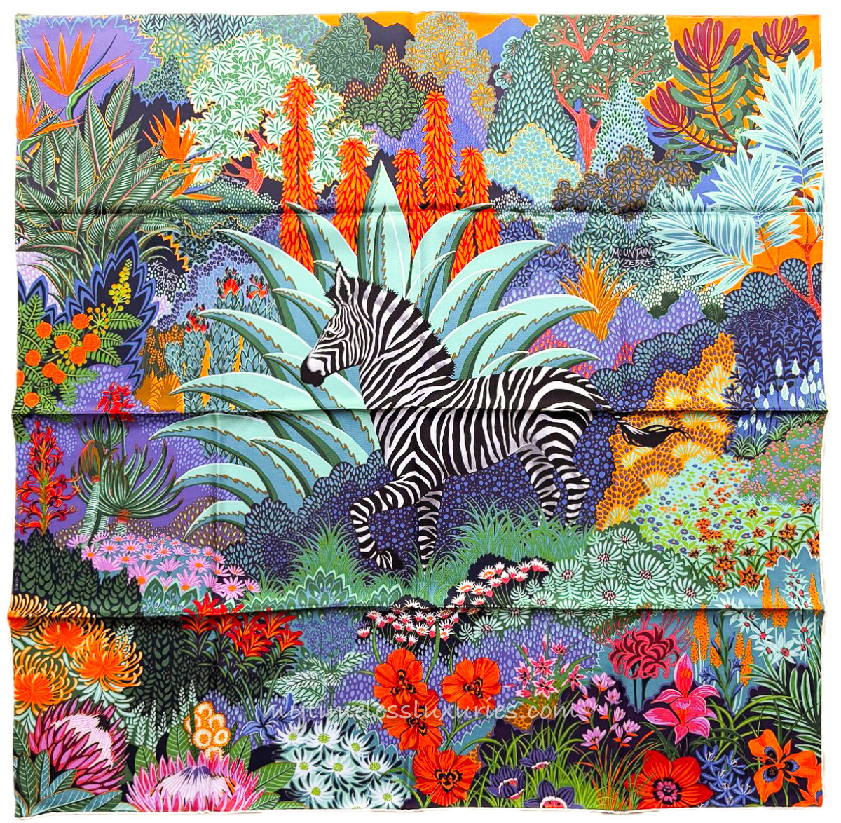 Hermès カラフルシルクスカーフ HERMES 'Mountain Zebra' by Alice Shirley Silk Twill 90 Scarf *New