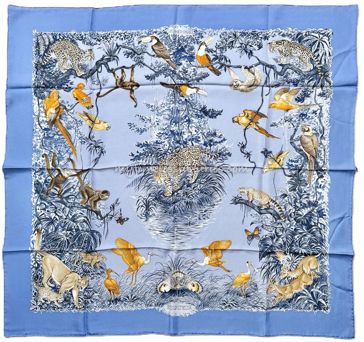 HERMES 'Equateur' by Robert Dallet Washed Silk 90 Scarf *New