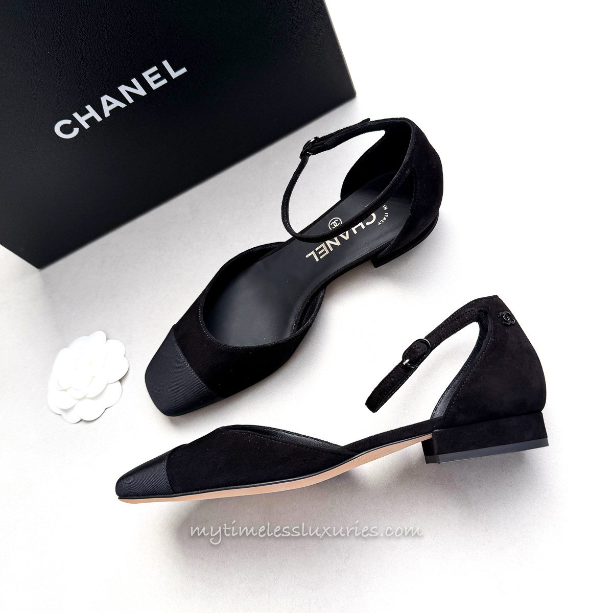 CHANEL CC Suede Flat Shoes Ankle Strap 36.5 *New