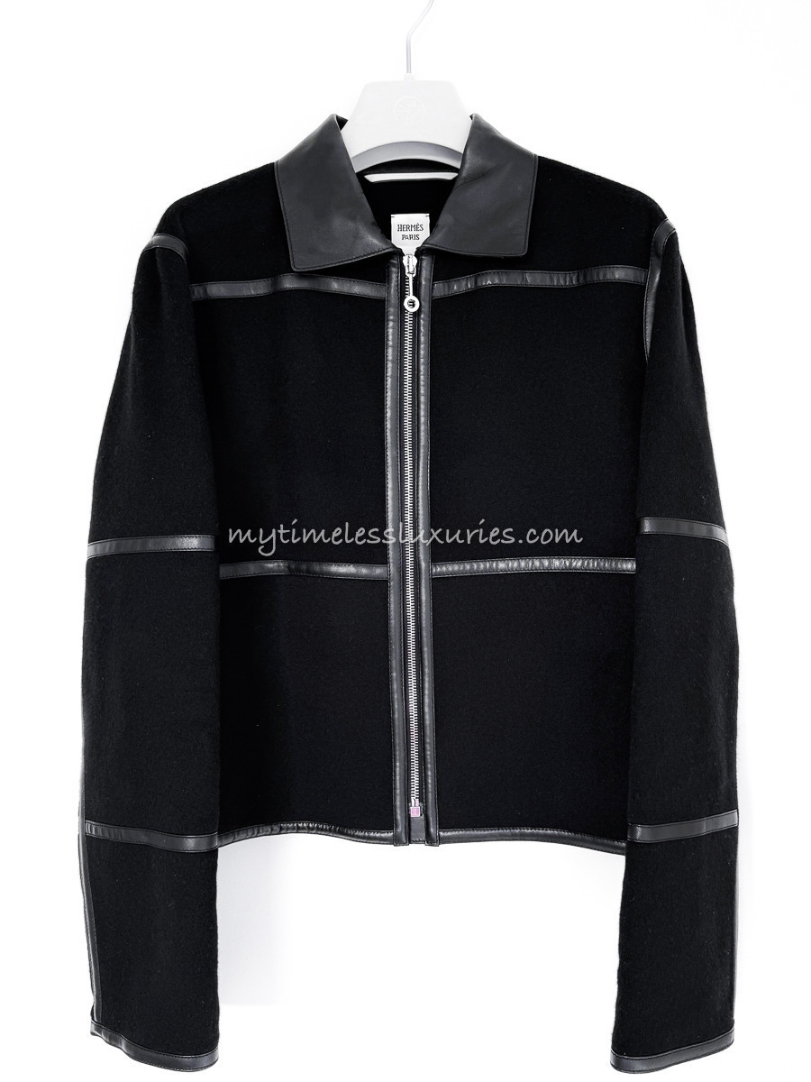 HERMES Tatersale Jacket Cashmere/ Lambskin 40 Noir