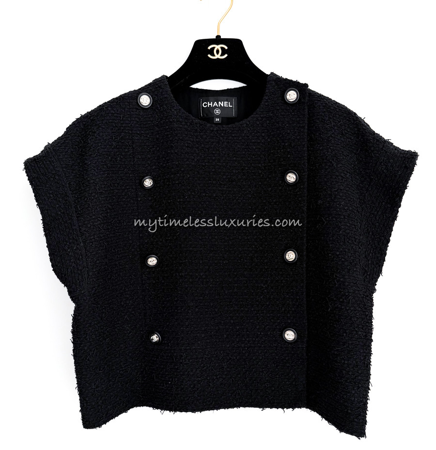 CHANEL 21S Short Sleeve Black Tweed Jacket 38