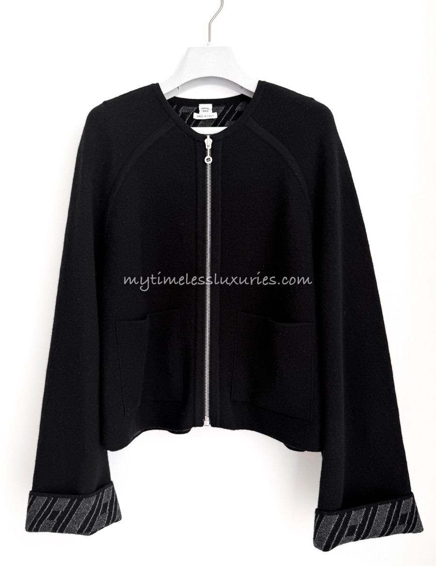 HERMES Reversible Knit Jacket Noir 38