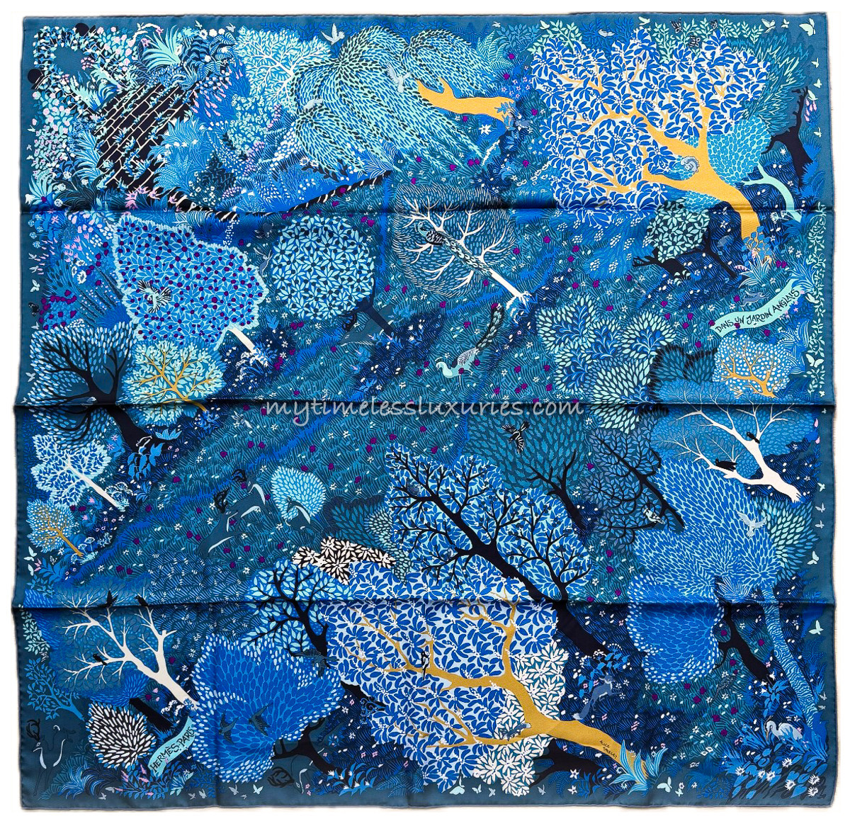 HERMES 'Dans un Jardin Anglais' by Alice Shirley Silk Twill 90 Scarf *New