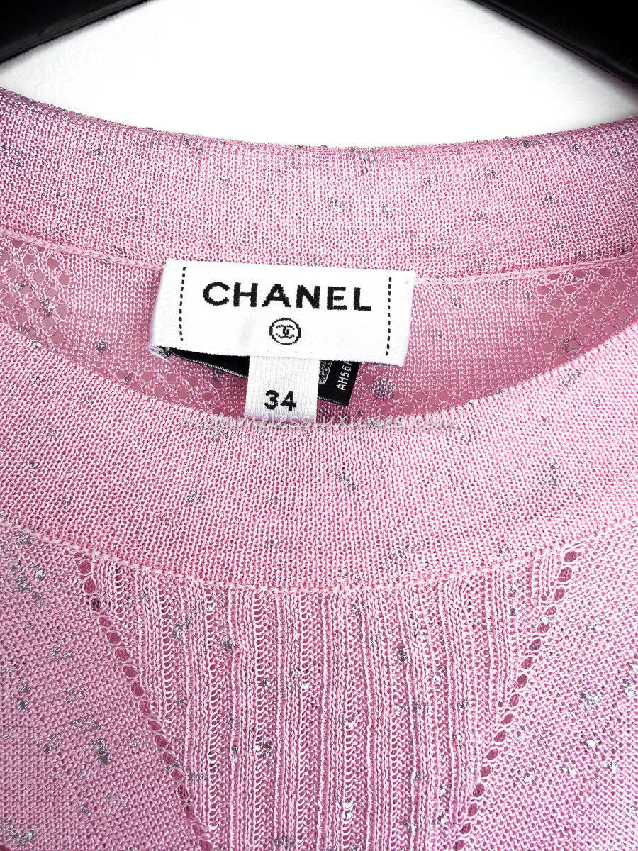 CHANEL 23P Rhinestone CC Knit Top Lt Pink - Timeless Luxuries