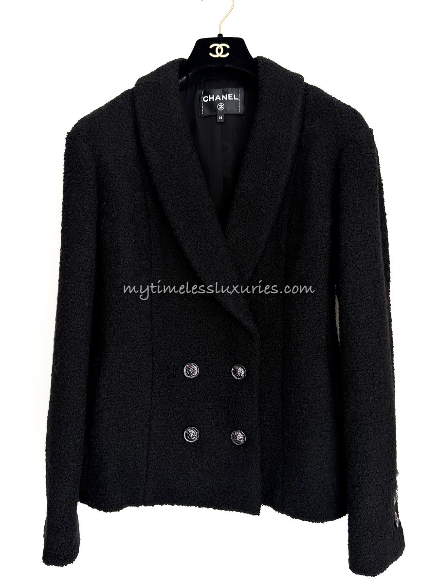 CHANEL 22B Black Tweed Blazer Jacket 36