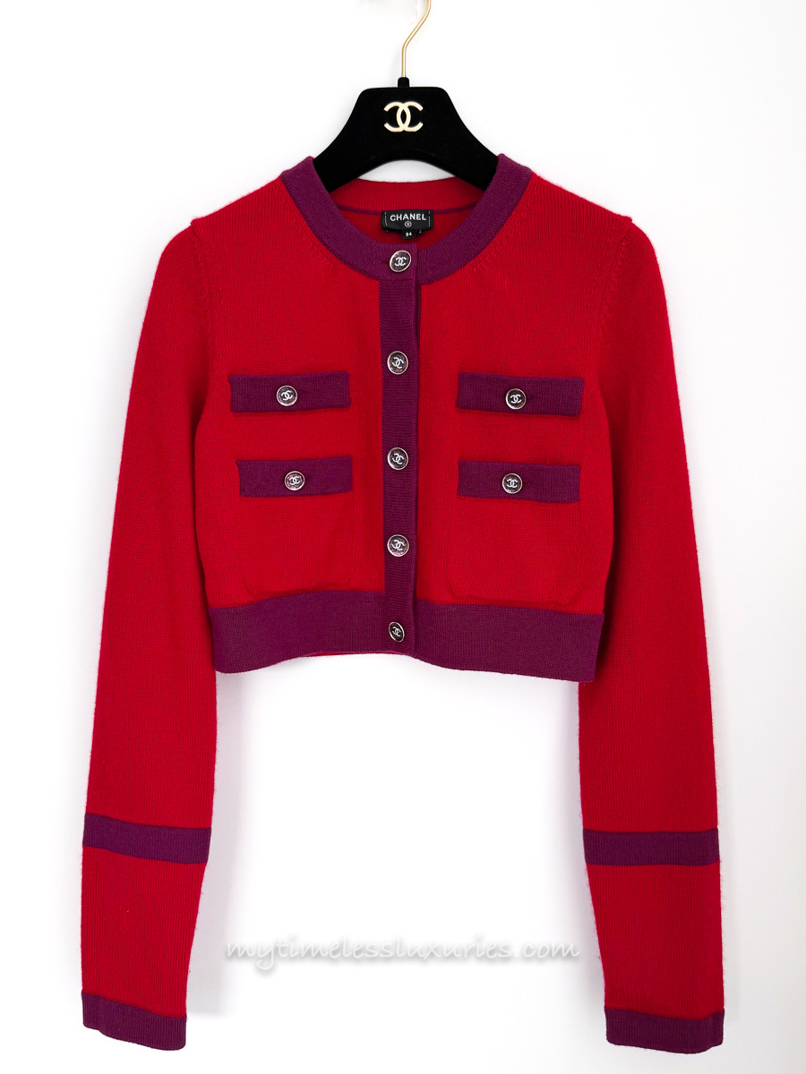 CHANEL 23B Two Tone Cropped Cashmere Cardigan 34