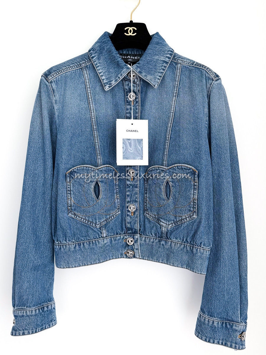 CHANEL 24P Denim Jacket CC Heart Pockets 40 *New