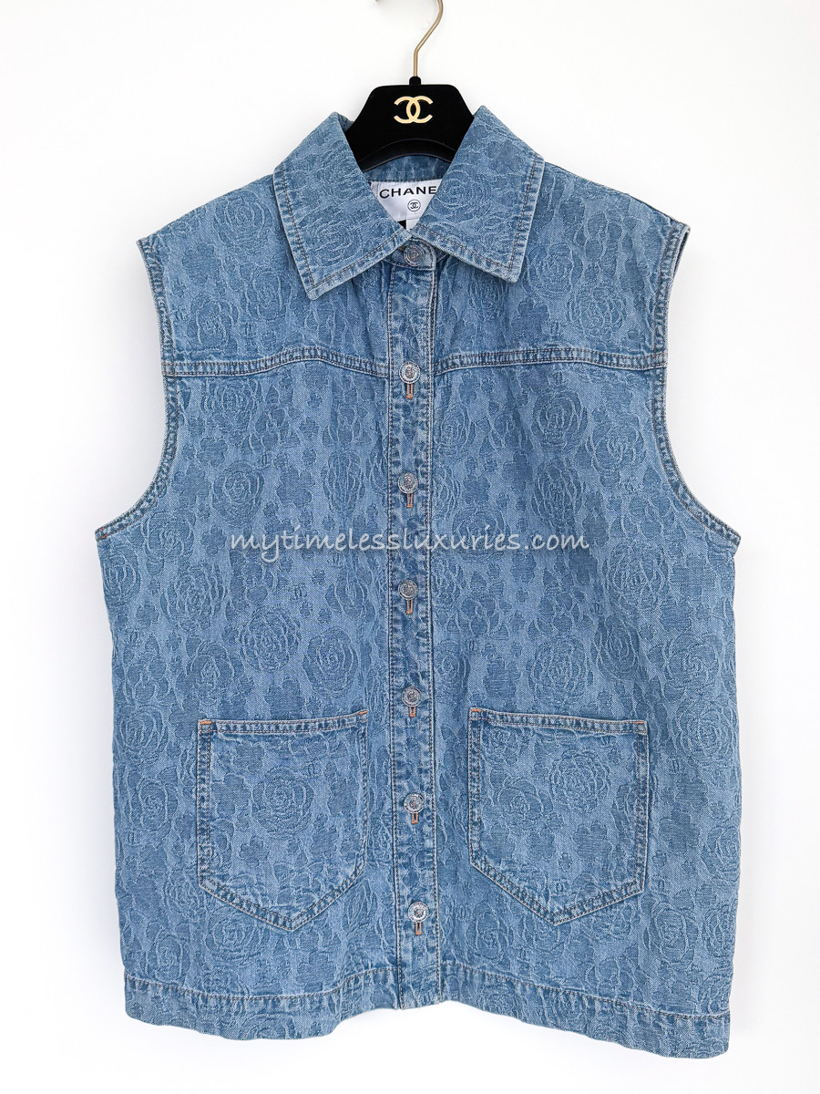 CHANEL 23P Camélia Denim Vest 38