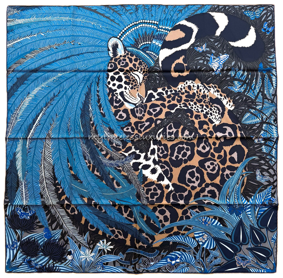 HERMES 'Jaguar Quetzal' by Alice Shirley Silk Twill 90 Scarf  *New