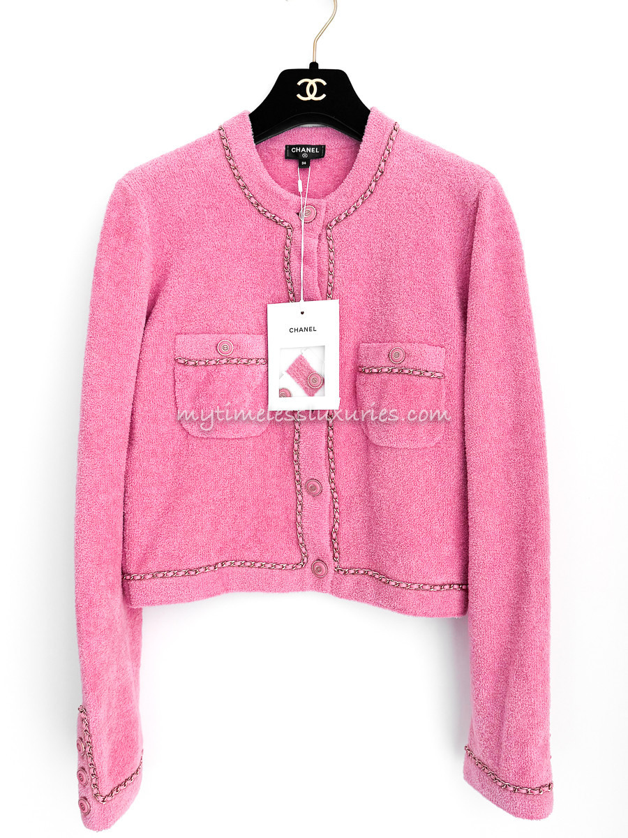 CHANEL 20C Chain Embellished Cardigan Pink 36 *New