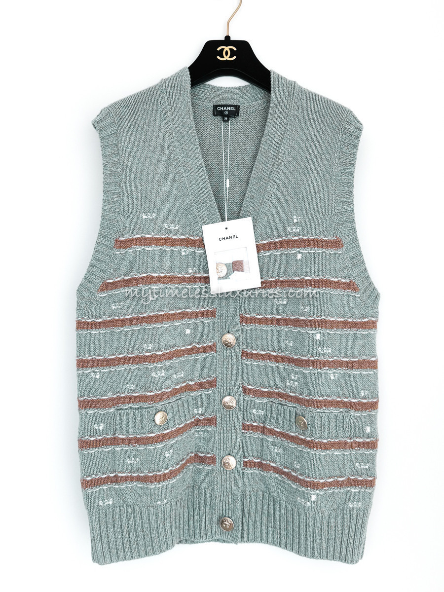 CHANEL 24K Striped Vest CC Buttons 36 FR *New