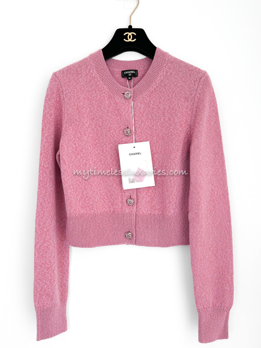 CHANEL 24A Cashmere Cardigan 36 Pink *New