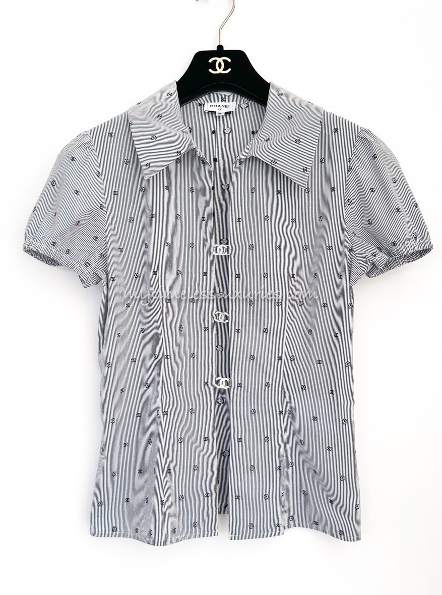 CHANEL 24P CC Camélia Cotton Blouse Top 36