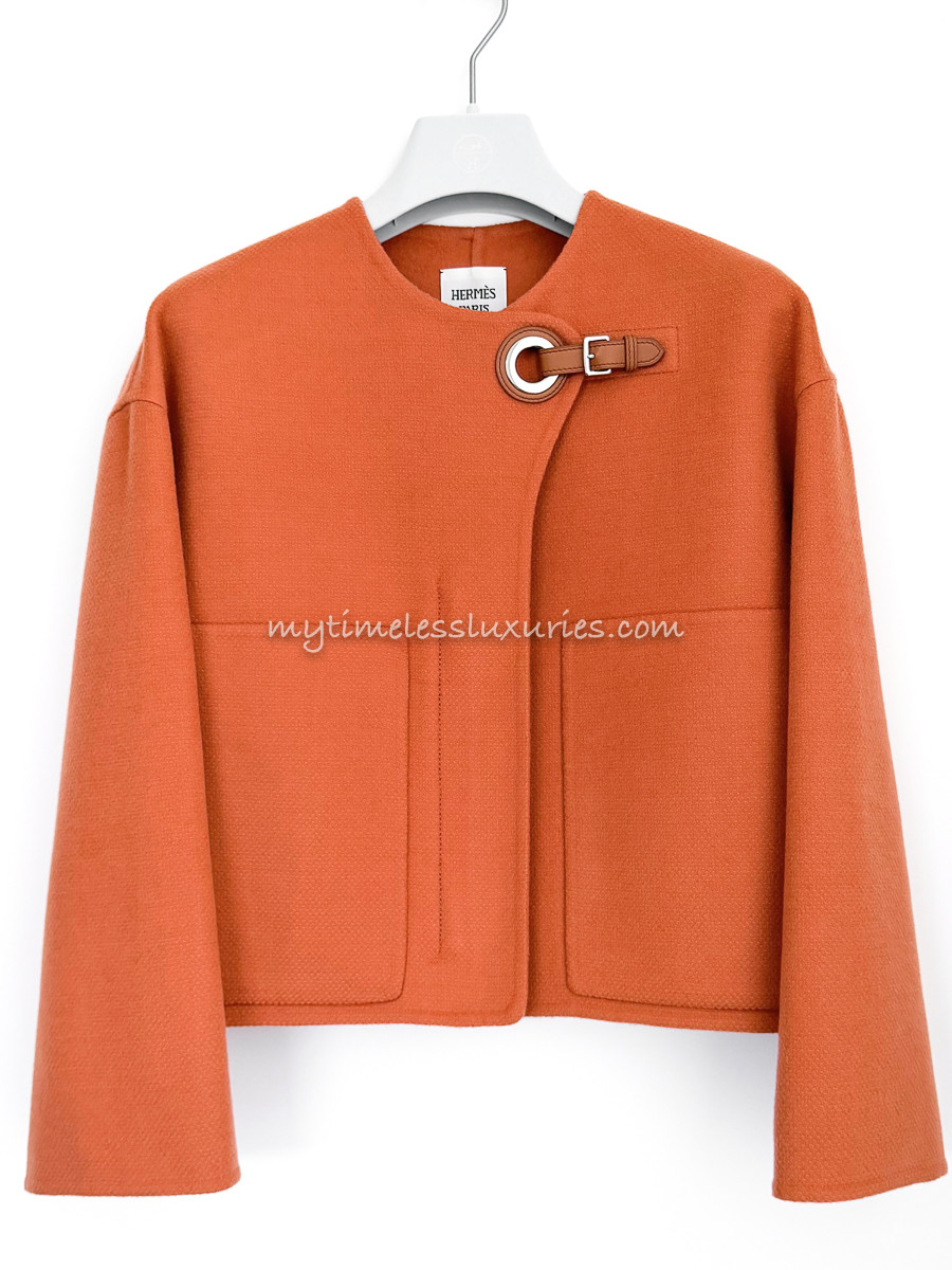 HERMES Cashmere Jacket Eyelet Closure 36