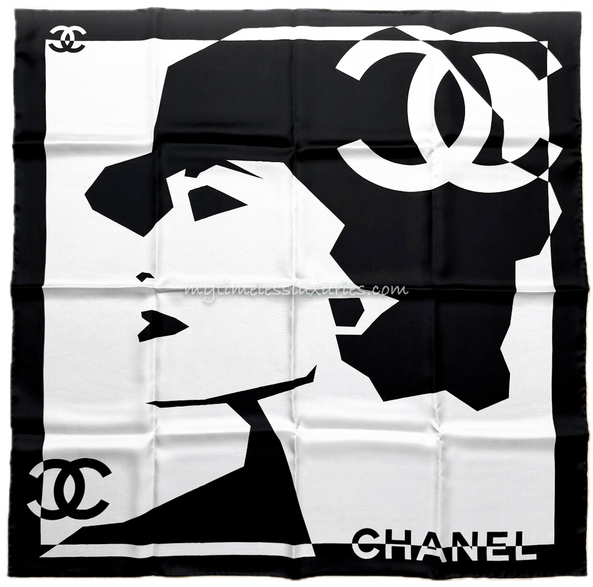 CHANEL Coco Silhouette Silk Twill Scarf 90 *New