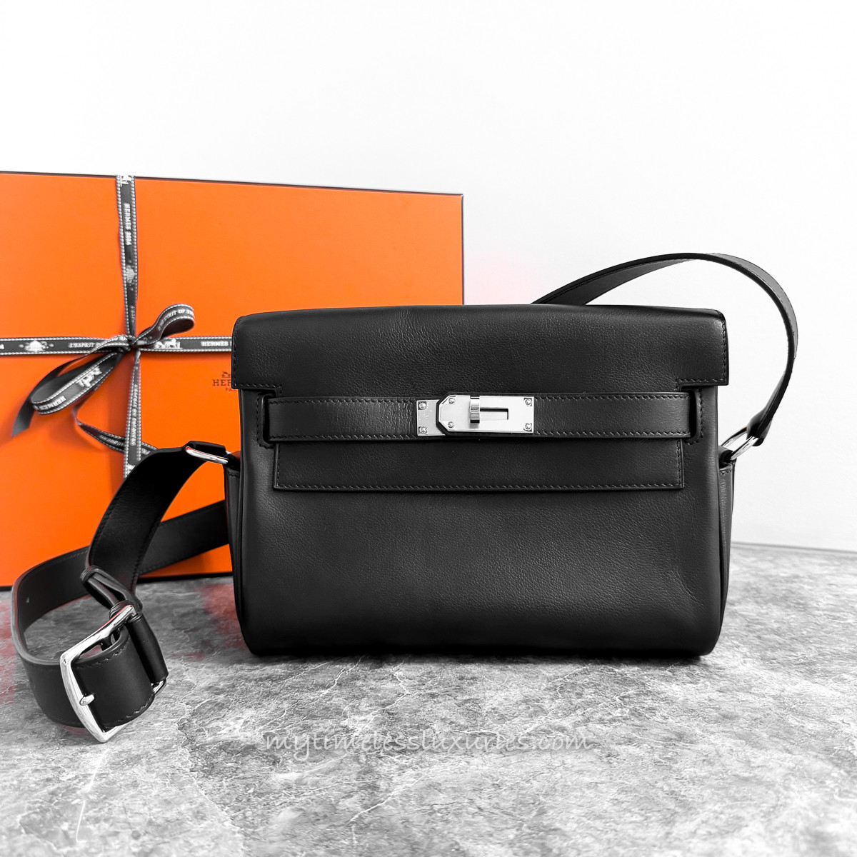 HERMES Kelly Messenger PM Noir PHW