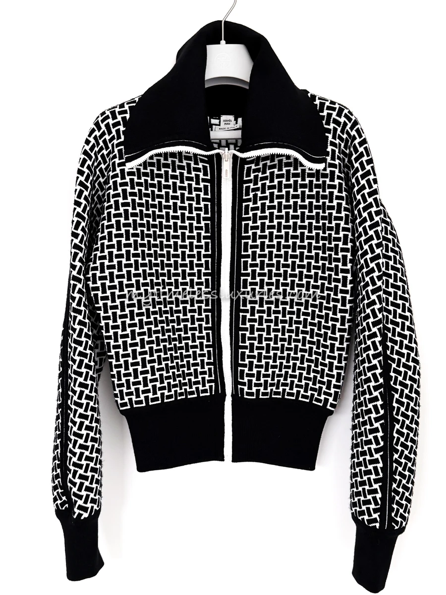 HERMES Mosaique Reversible Bomber Knit Jacket