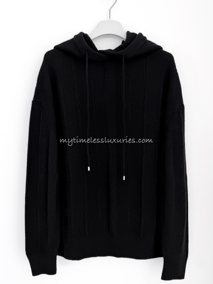 HERMES 'Voyage' H Logo Knit Hooded Sweater Noir