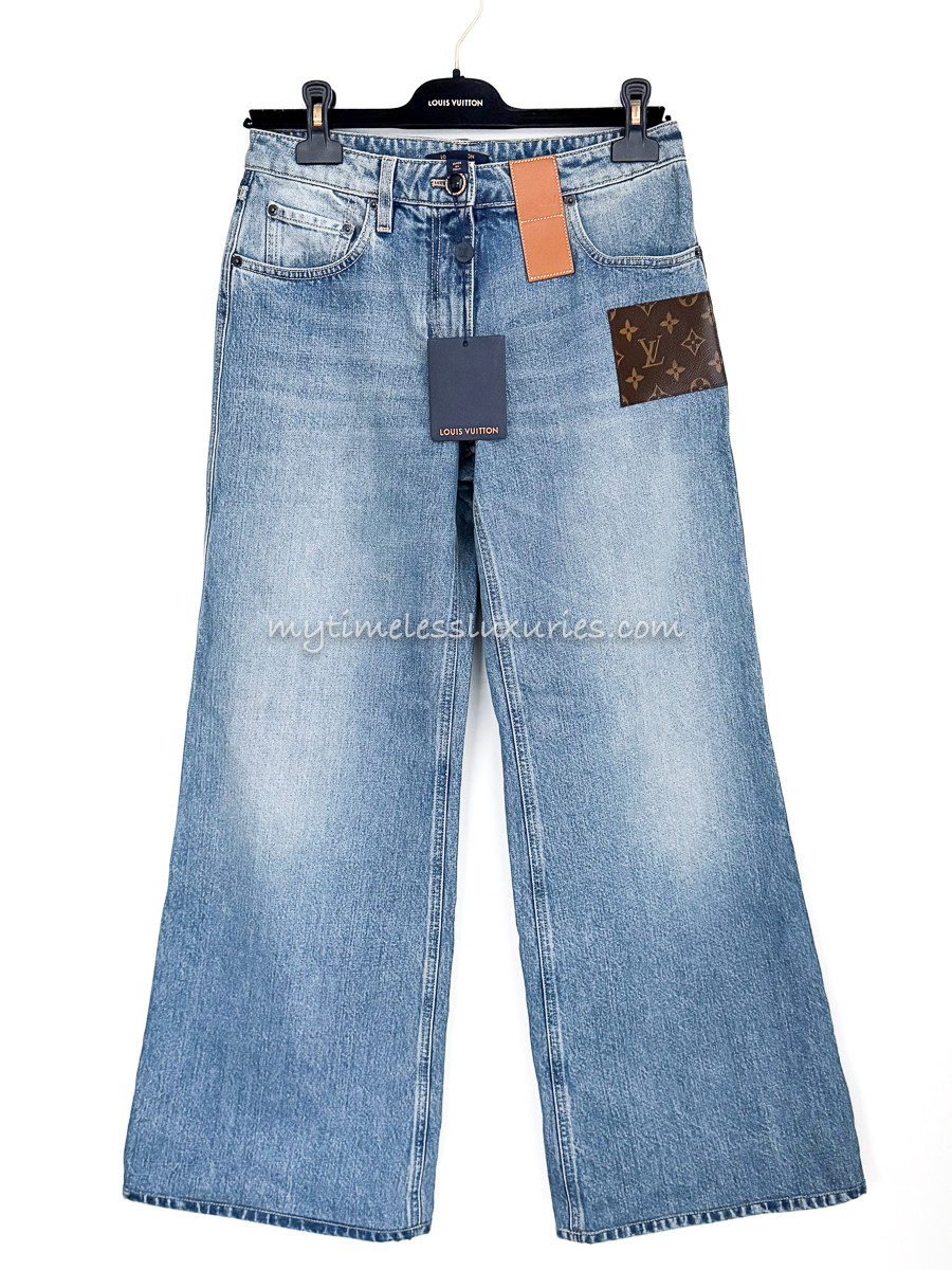 LOUIS VUITTON Wide Leg Jeans Monogram Patch 38 *New