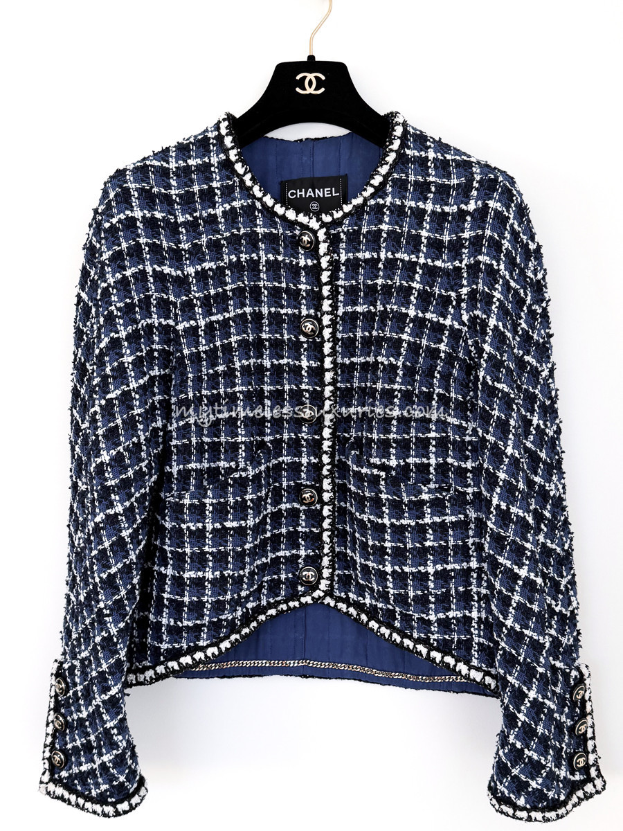 CHANEL 23P Tweed Jacket Blue/ Black/ White 36