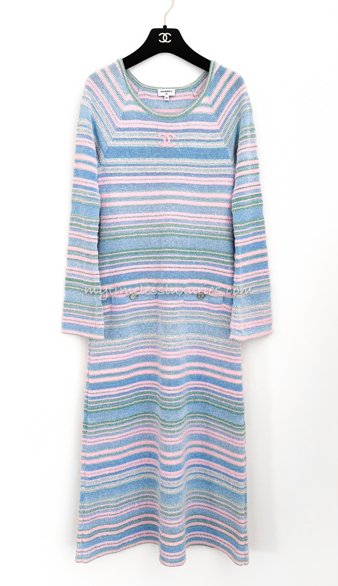 CHANEL 23P Striped Knit Midi Dress 36