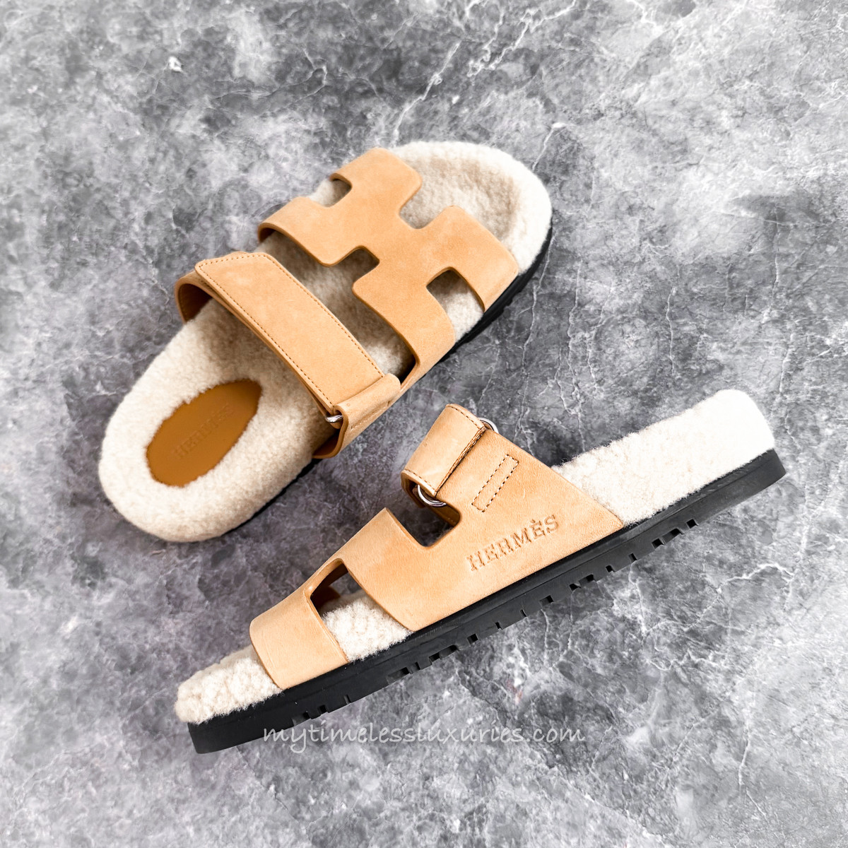 HERMES Teddy Chypre Sandals Golden Beige 35 *New