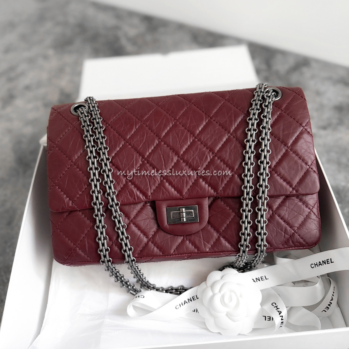 CHANEL Burgundy Aged Calf 2.55 Reissue 226