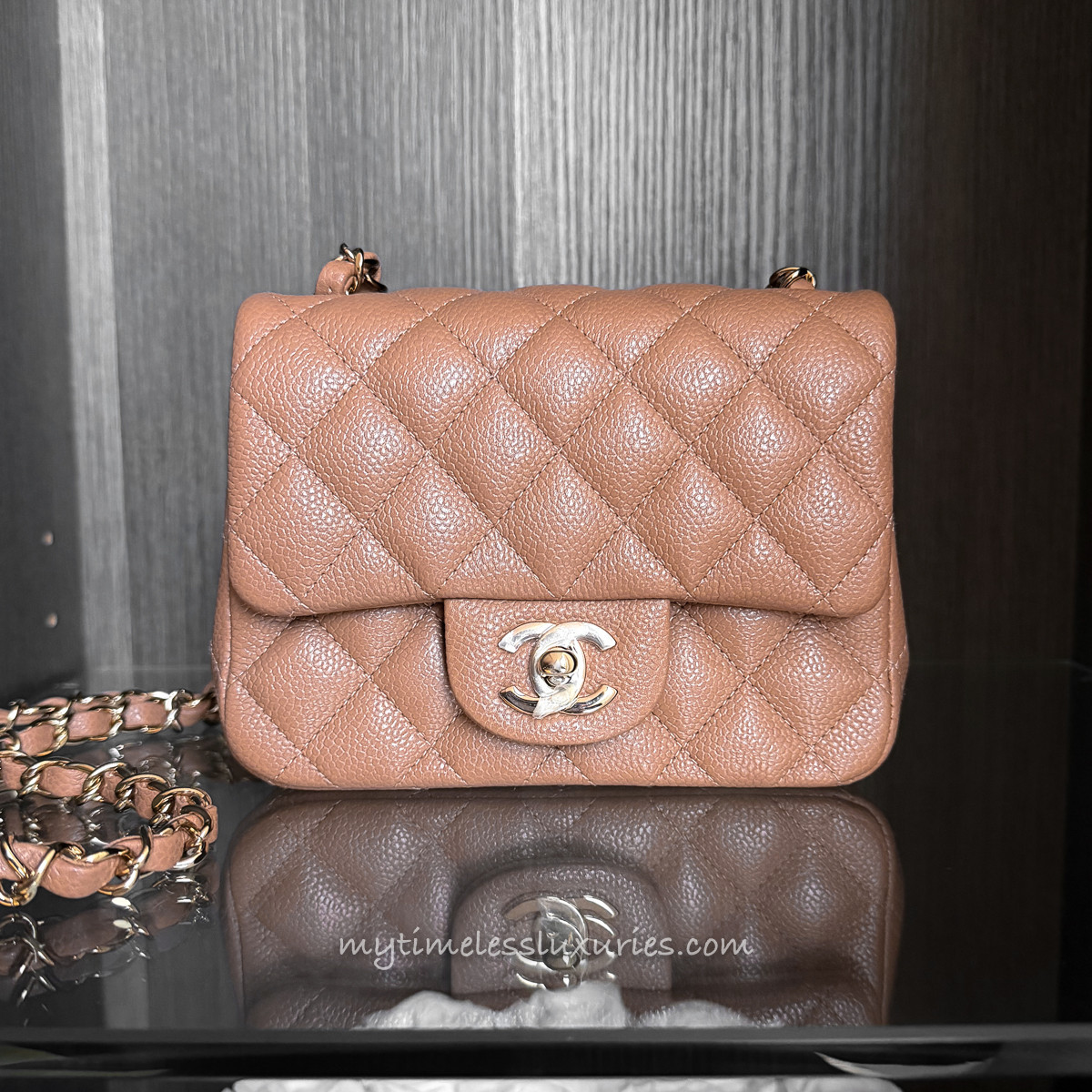 CHANEL 18S Beige Caviar Square Mini Flap Bag GHW *New