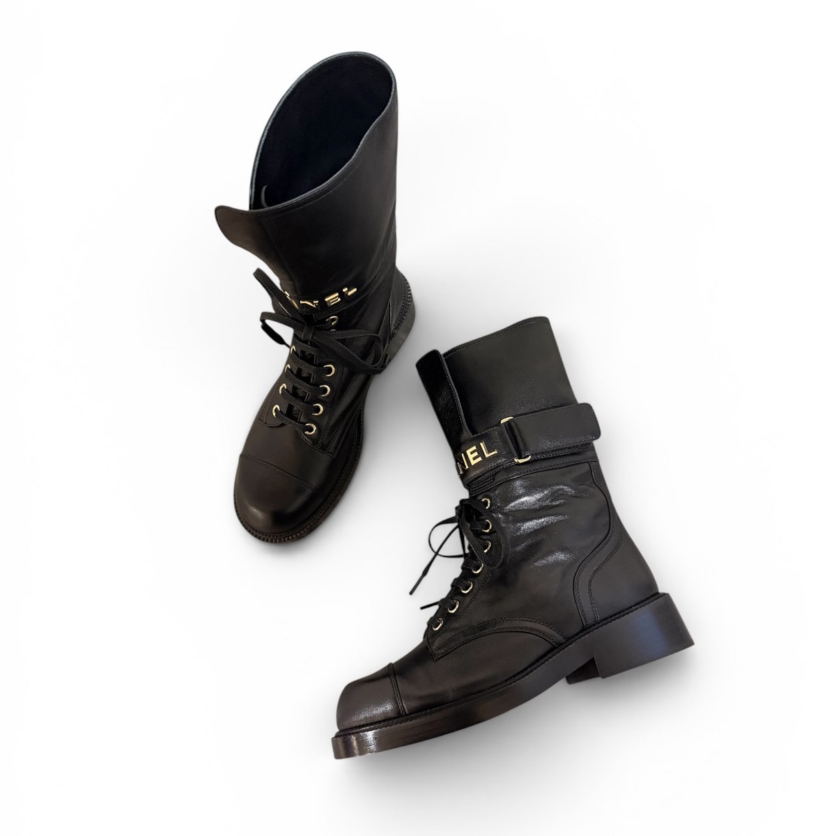 CHANEL Lace Up Combat Boots 36 *New