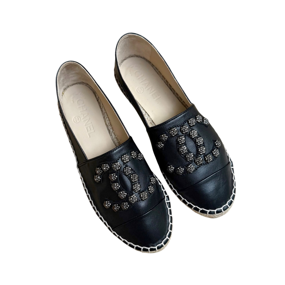 CHANEL Camélia CC Logo Espadrille 36 Black *New