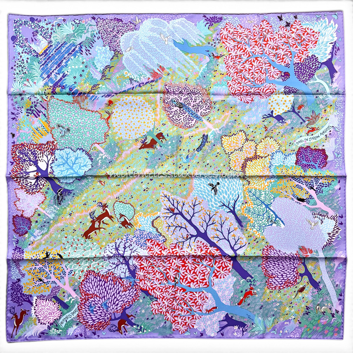 超希少 HERMES プチカレ 英国式庭園にて ALICE SHIRLEY HERMES 'Dans un Jardin Anglais' by Alice Shirley Silk Twill 90