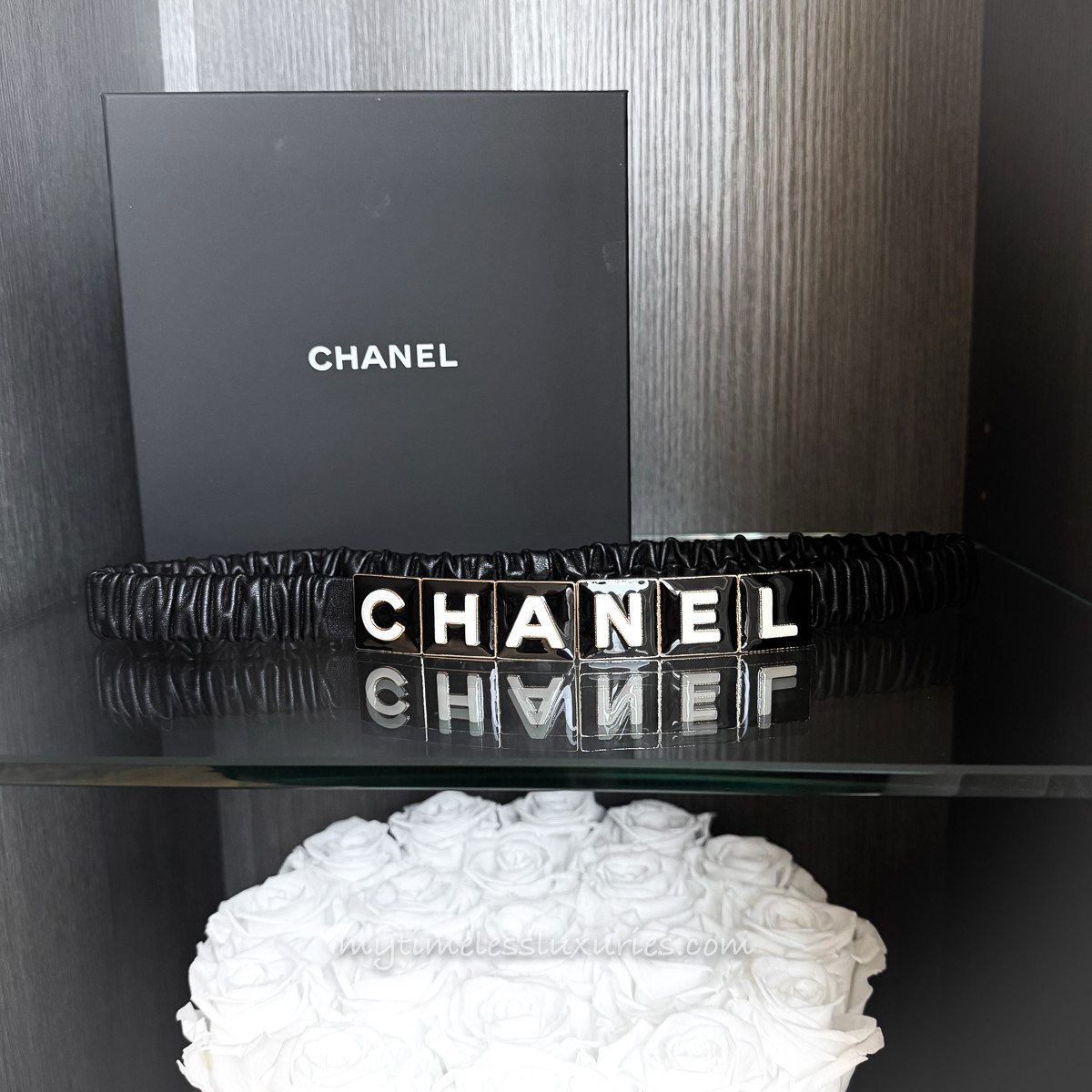 CHANEL 22A Letter Logo Elasticated Leather Belt 75 *New