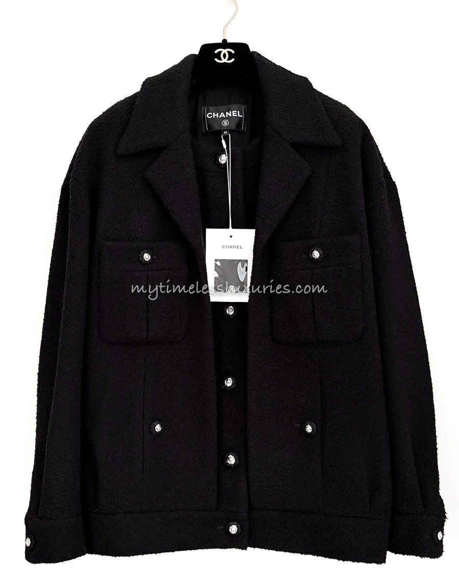CHANEL 24K Runway Black Tweed Jacket 40 *New