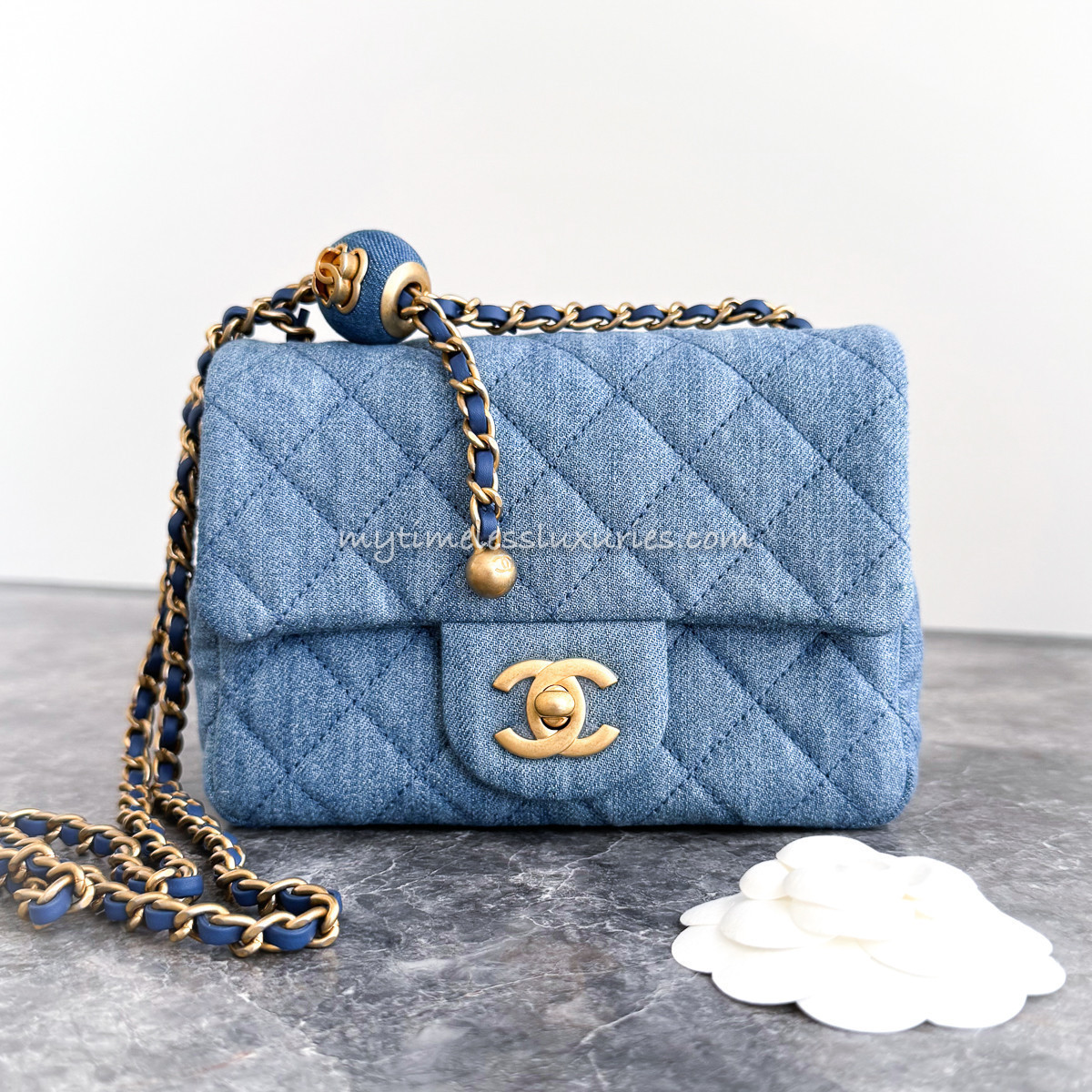 CHANEL Denim Pearl Crush Square Mini GHW *New