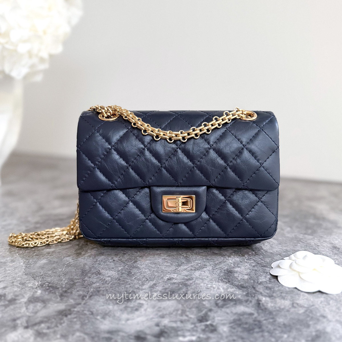 CHANEL Navy Aged Calf Mini 2.55 Reissue Shiny GHW