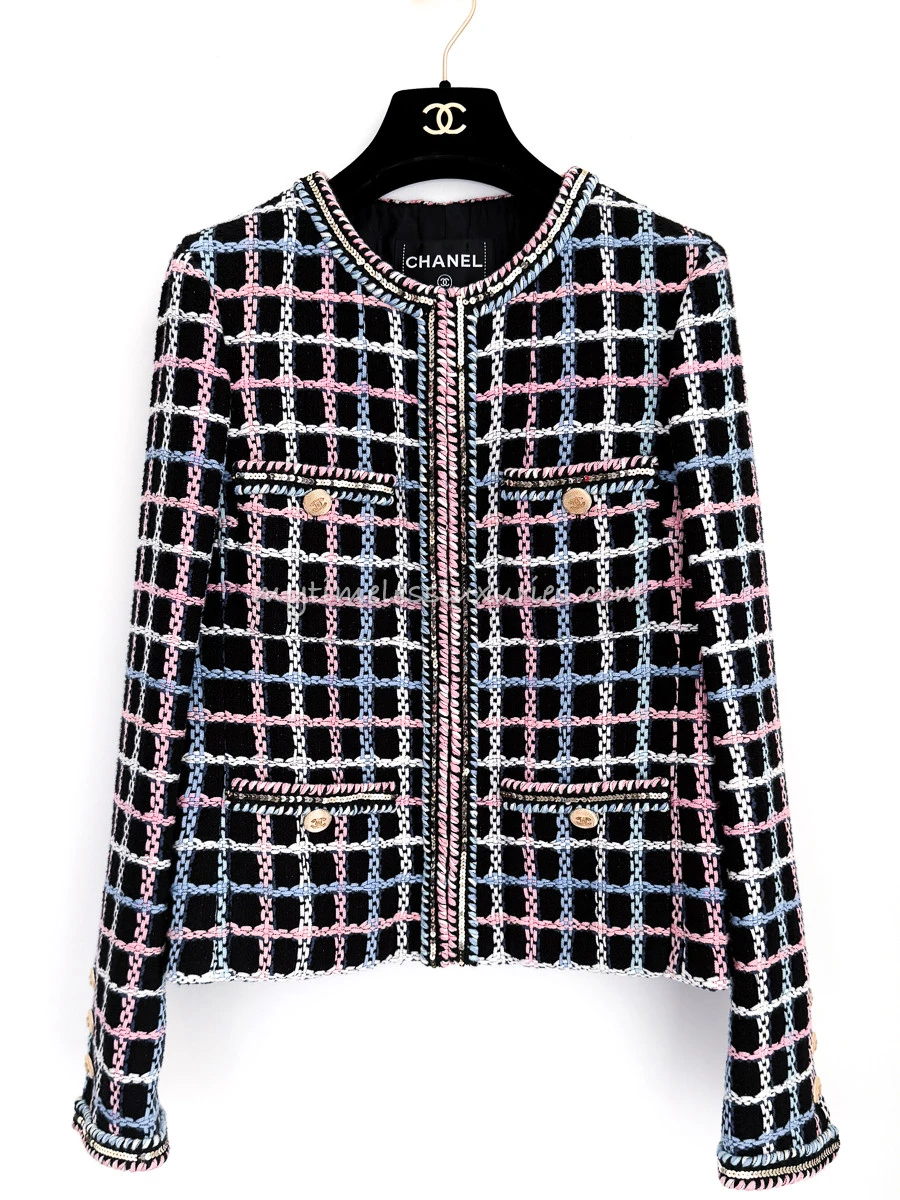 CHANEL 22S Runway Tweed Jacket Black Multicolour 34