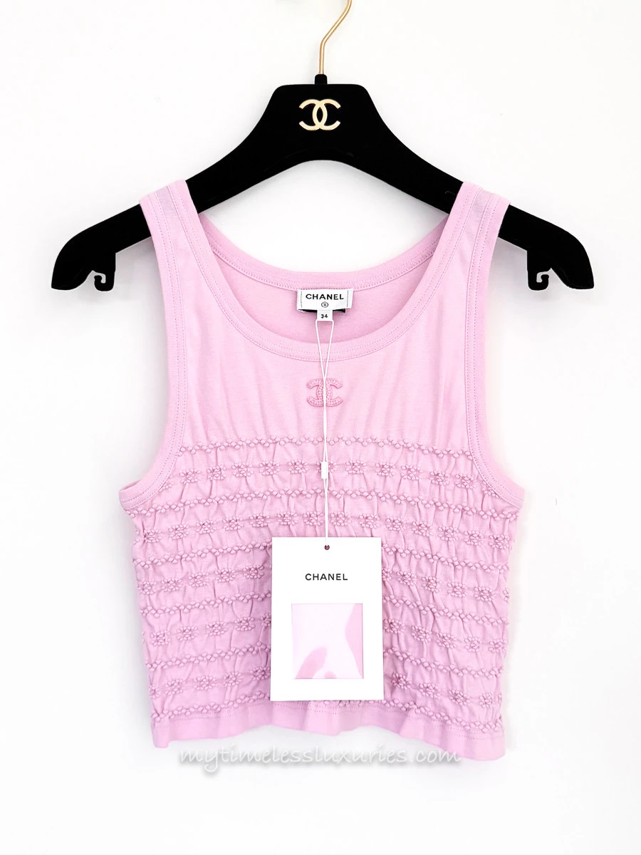 CHANEL 23P Smocked CC Logo Top 34 *New