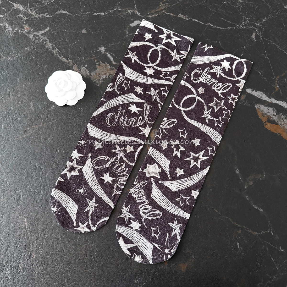 CHANEL 24C CC Logo Socks Comet & Stars *New