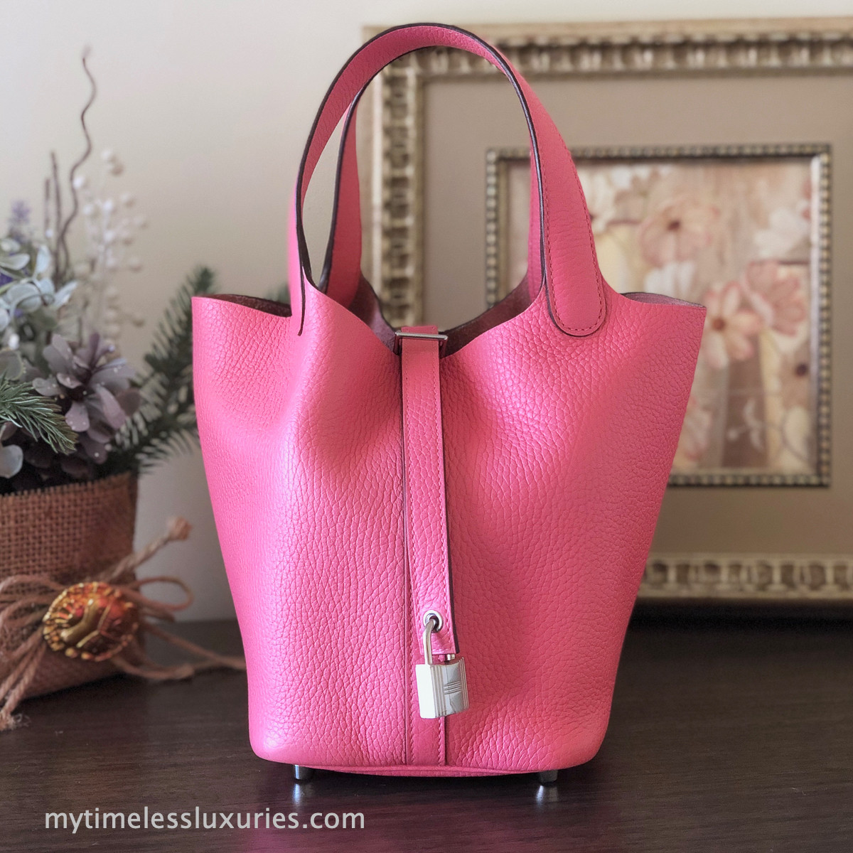 HERMES Picotin Lock 18 Rose Azalee Taurillon Clemence PHW A/ 2017