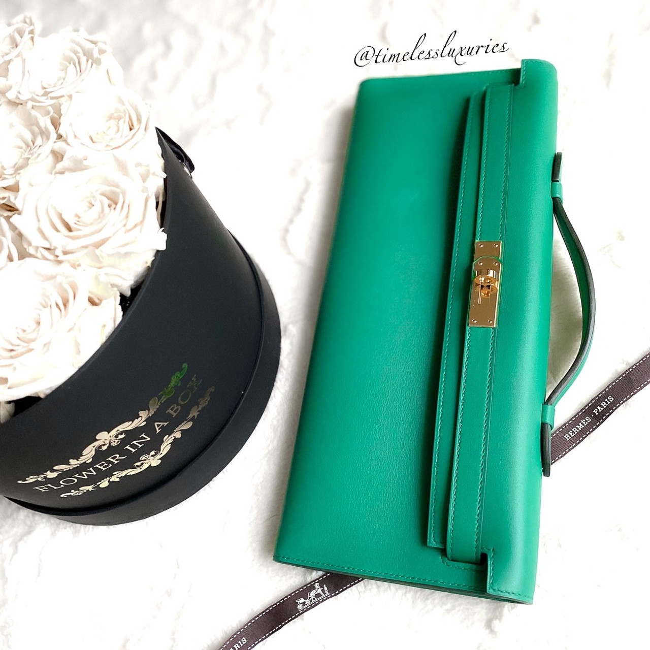 HERMES Kelly Cut Pochette Vert Vertigo Swift PHW - Timeless Luxuries