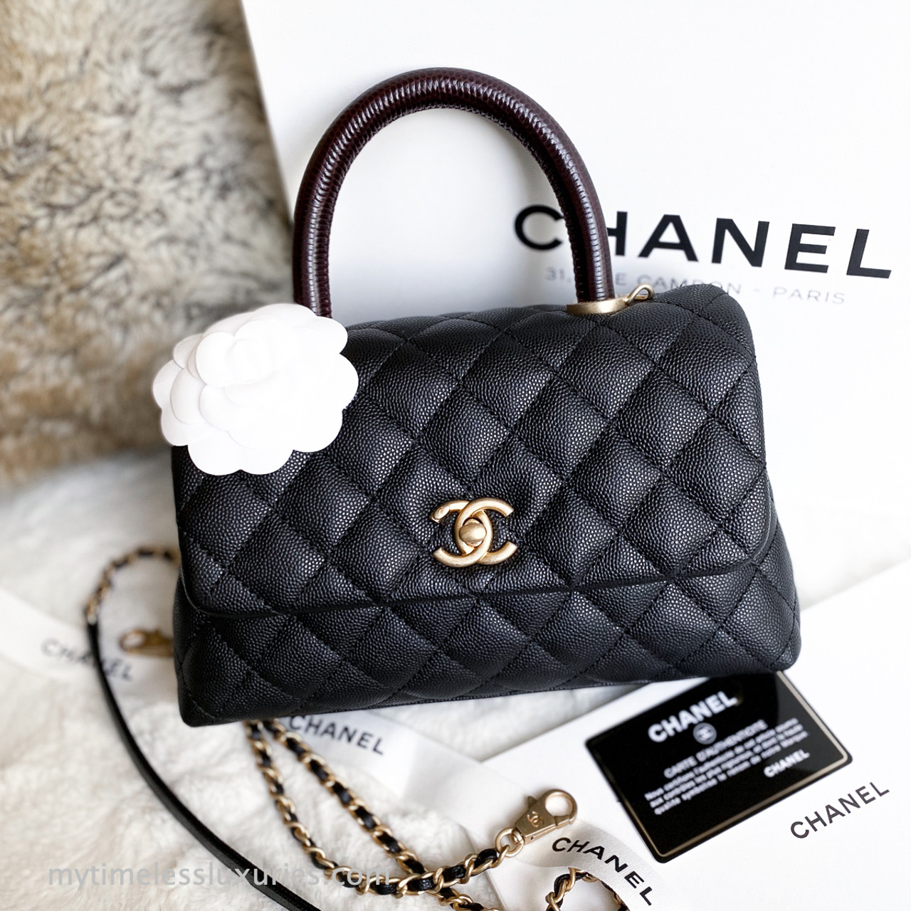 Chanel Mini Coco Handle Black Burgundy New Timeless Luxuries
