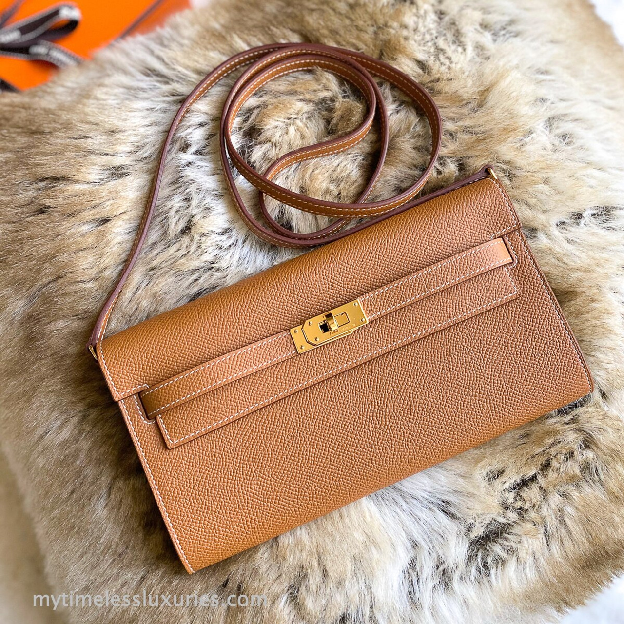 HERMES Gold Epsom GHW Classique Kelly to Go Wallet - Timeless Luxuries