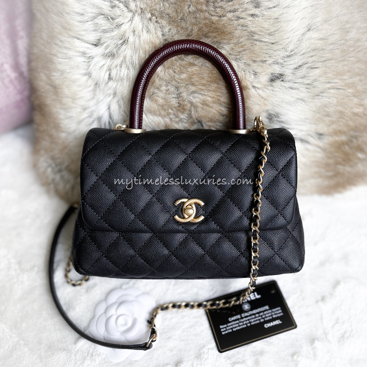 Chanel Small Mini Coco Handle Black Burgundy New Timeless Luxuries