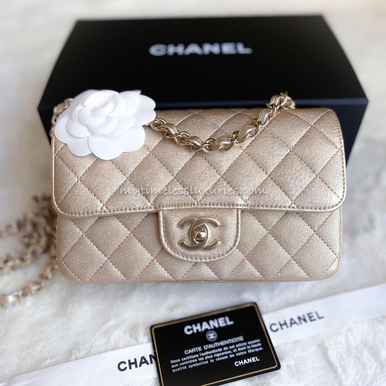 Chanel - Mini Square Classic Flap Bag - Gold Goatskin 21P