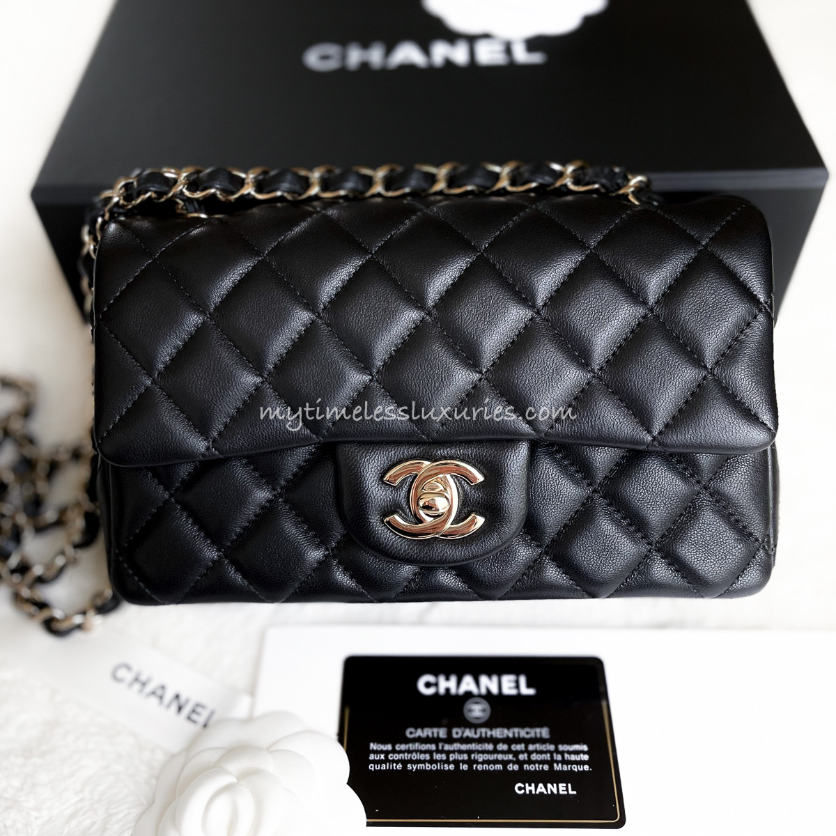 CHANEL 21C Black Lambskin Mini Flap Bag Light Gold Hw - Timeless