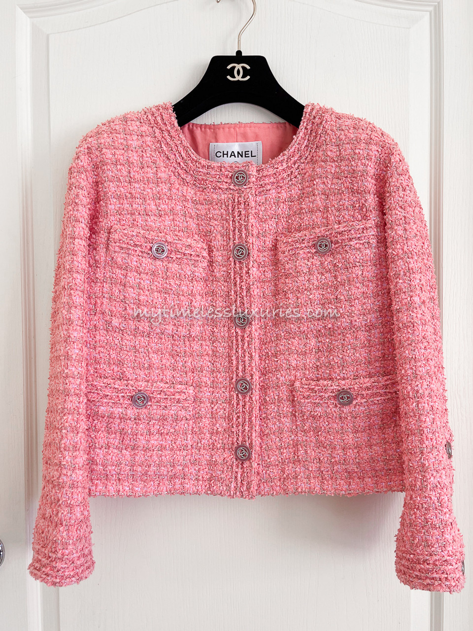 Pink chanel tweed jacket clearance
