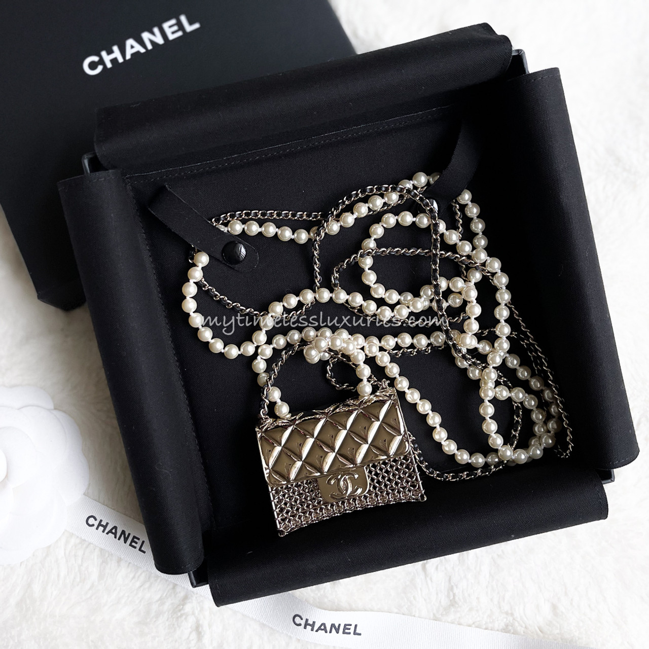 Chanel 2021 Flap Bag Necklace  Black GoldTone Metal Pendant Necklace  Necklaces  CHA619155  The RealReal