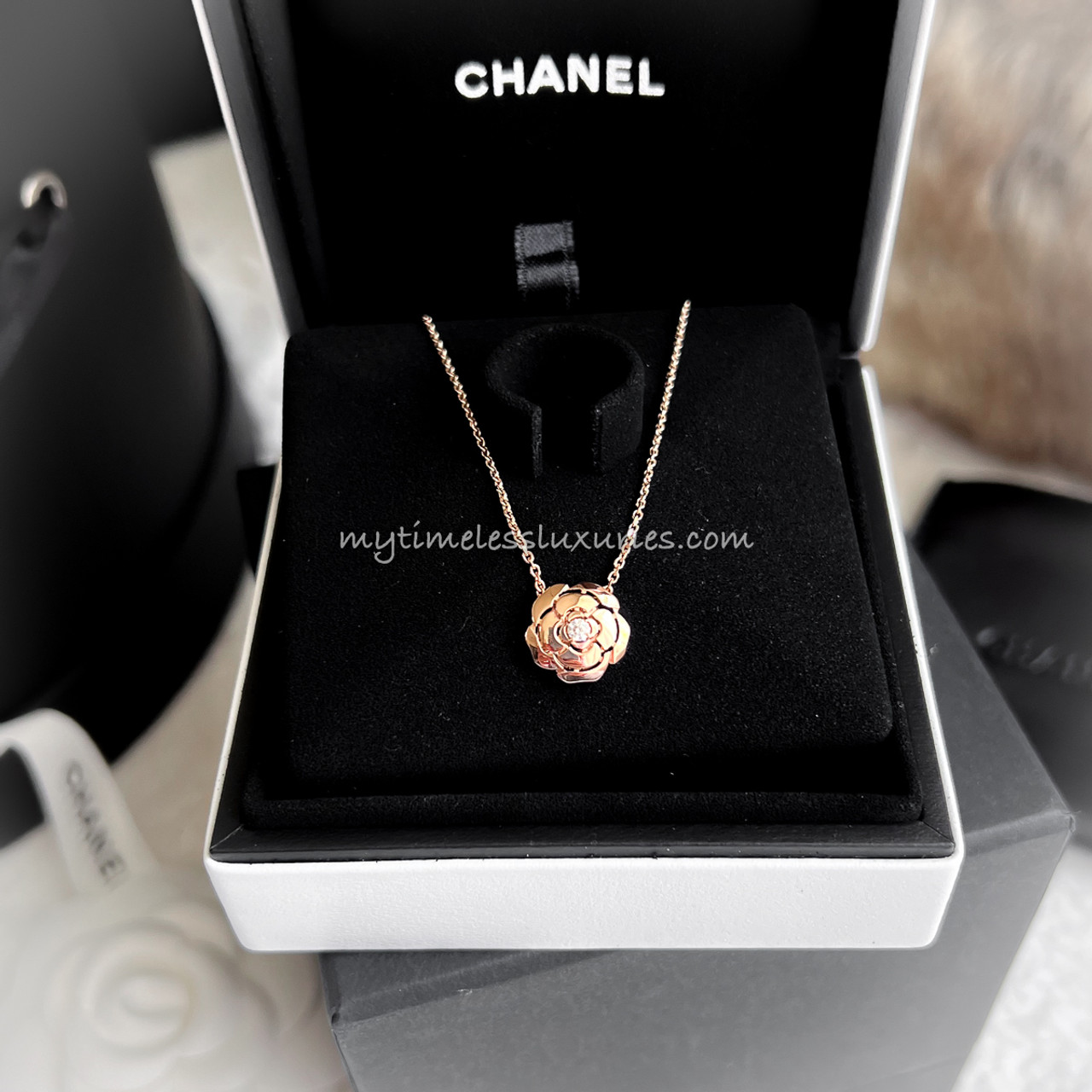 Chanel Double C Pendant Necklace 18K Rose Gold With Diamonds